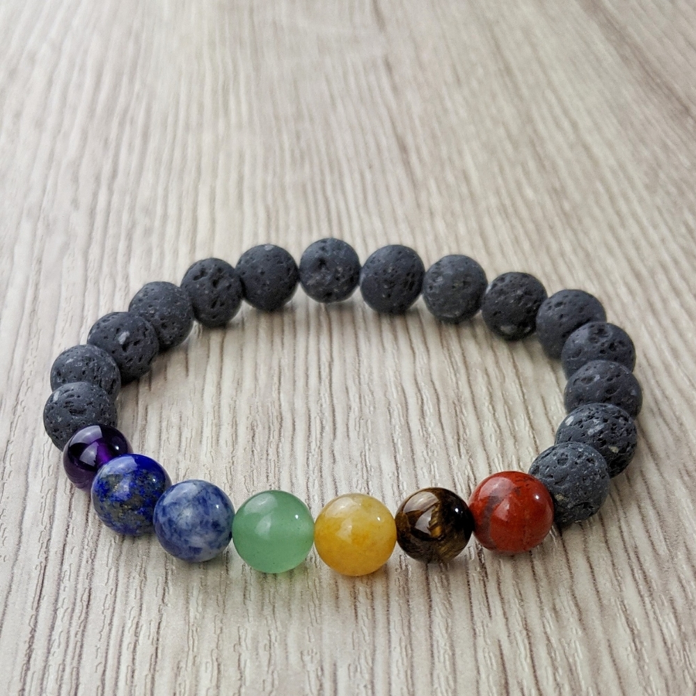 7 Chakras 8mm Natural Gemstone Lava Bead Handmade Stretch Bracelet